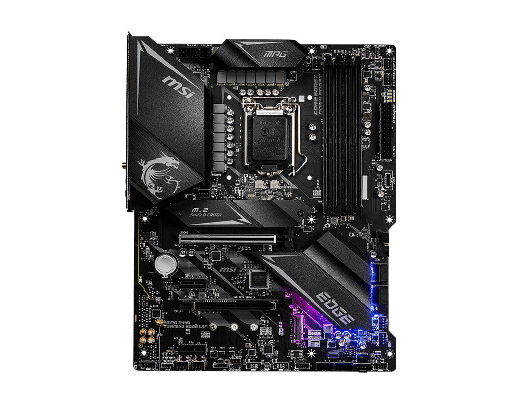 MSI MPG Z490 GAMING EDGE WIFI Motherboard 'ATX, LGA1200, DDR4, LAN, 802.11ax WiFi 6 + Bluetooth 5.1, USB 3.2, Lightning USB, Type C, M.2, RGB, DisplayPort, HDMI, Gen 4 Ready, 10th Gen Intel Core'