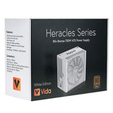 VIDA 750W Heracles White ATX Gaming PSU, 80+ Bronze, 14cm Ultra-Quiet FDM Fan, Flat White Cables, Power Lead Not Included