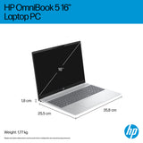 HP OmniBook 5 16-ba1506sa Intel® Core™ i3 i3-1315U Laptop 40.6 cm (16") 2K 8 GB LPDDR5-SDRAM 512 GB SSD Wi-Fi 6 (802.11ax) Windows 11 Home Silver