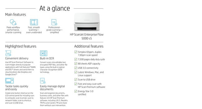 HP Scanjet Enterprise Flow 5000 s5 Sheet-fed scanner 600 x 600 DPI A4 White