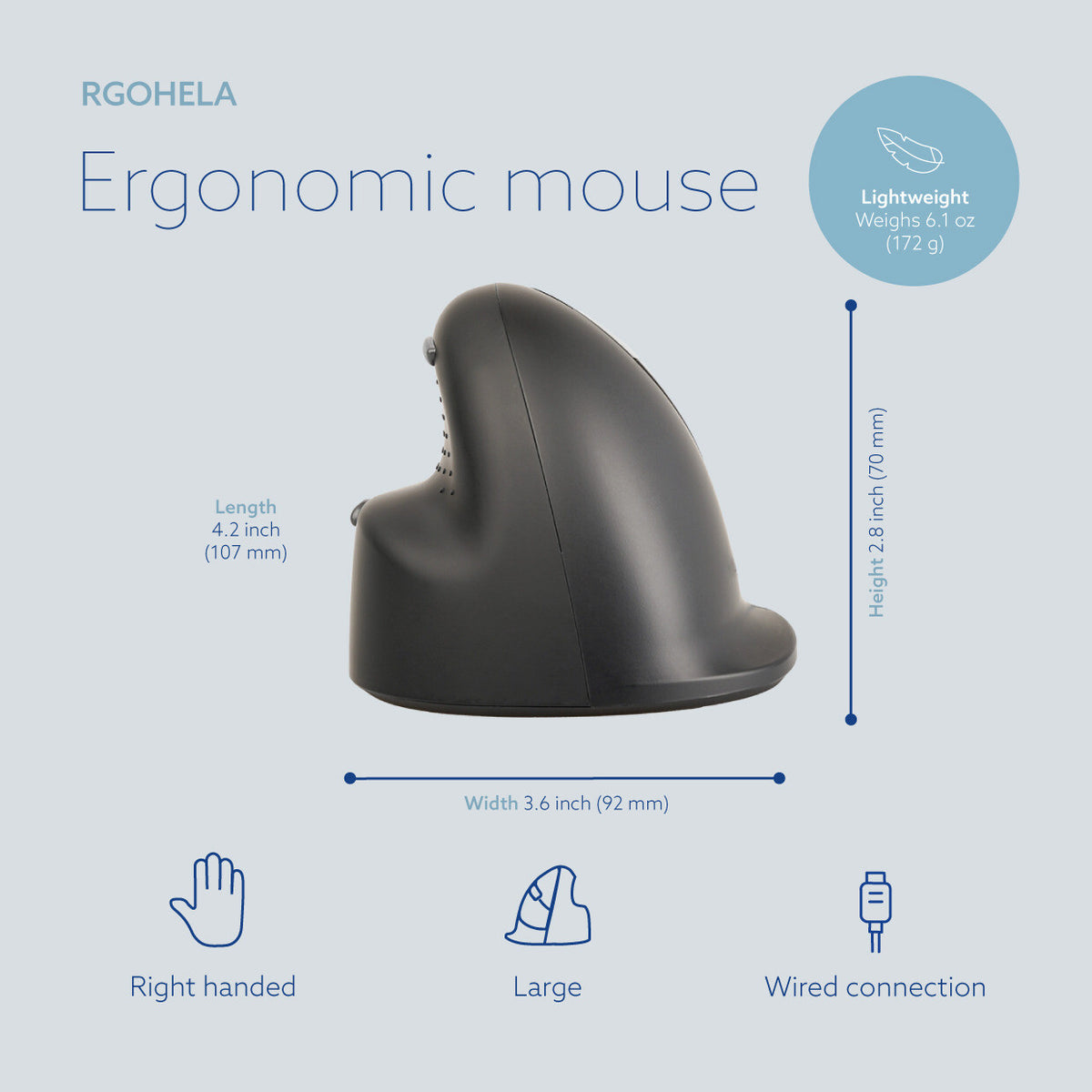 R-Go Tools Ergonomic mouse R-Go HE Break with break software, large (hand size ≥ 185 mm), right-handed, Wired, black