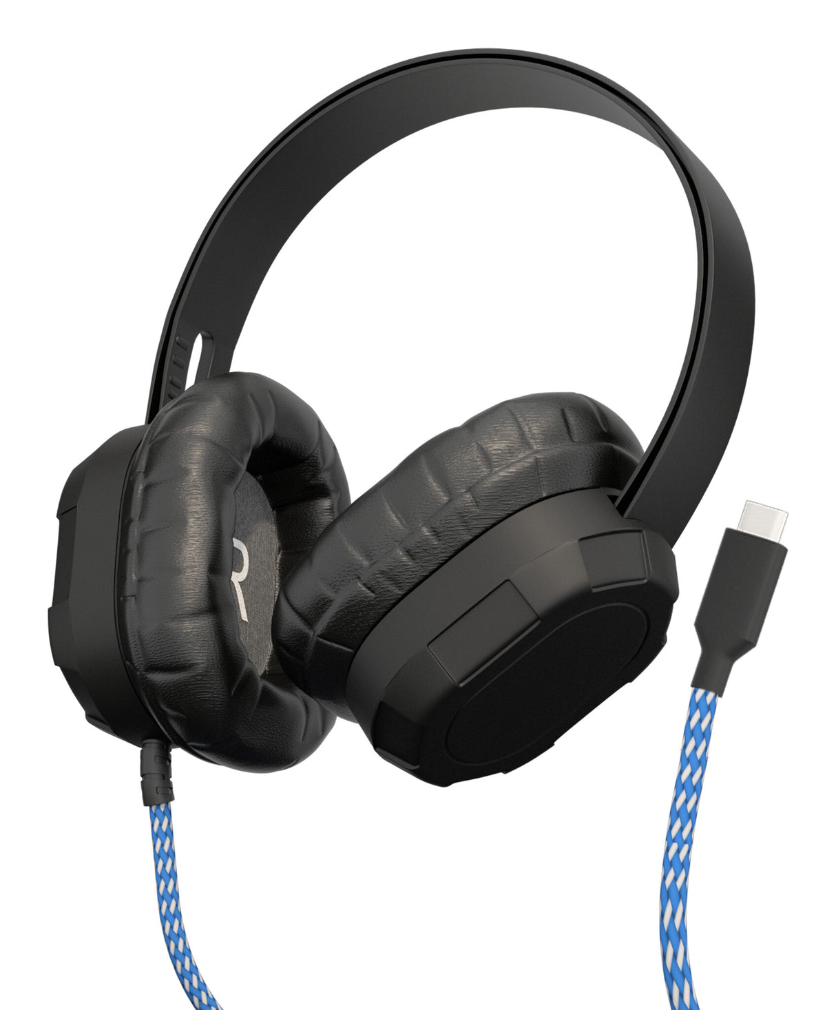 MAXCases Extreme Headset w/braided cable, inline volume control and built-in microphone w/USB-C connector (Black)