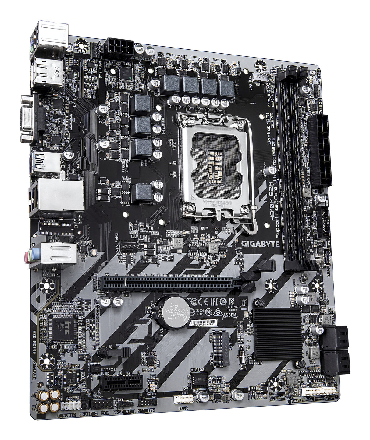 GIGABYTE H810M S2H Motherboard - Intel Core Ultra (Series 2) CPUs, 4+1+2 Phases VRM, up to 6400MHz DDR5, 1xPCIe 4.0 M.2, 1GbE LAN, USB 3.2 Gen 1