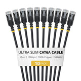 StarTech.com 15cm Black Ultra Slim Cat6A Ethernet Cable, 10 Pack, Snagless, FTP, Pure Bare Copper Wire, 34AWG Ultra Slim RJ45 Network Patch Cord, Individually Tested