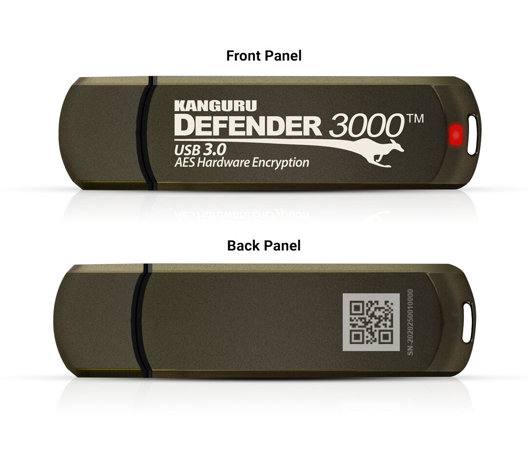 iStorage Kanguru Defender 3000™ SuperSpeed USB 3.0 128 GB| Secure Flash Drive | FIPS 140-3 Level 3 pending, FIPS 140-2 Level 3 Certified | AES-XTS 256-bit Hardware Encryption | TAA Compliant|