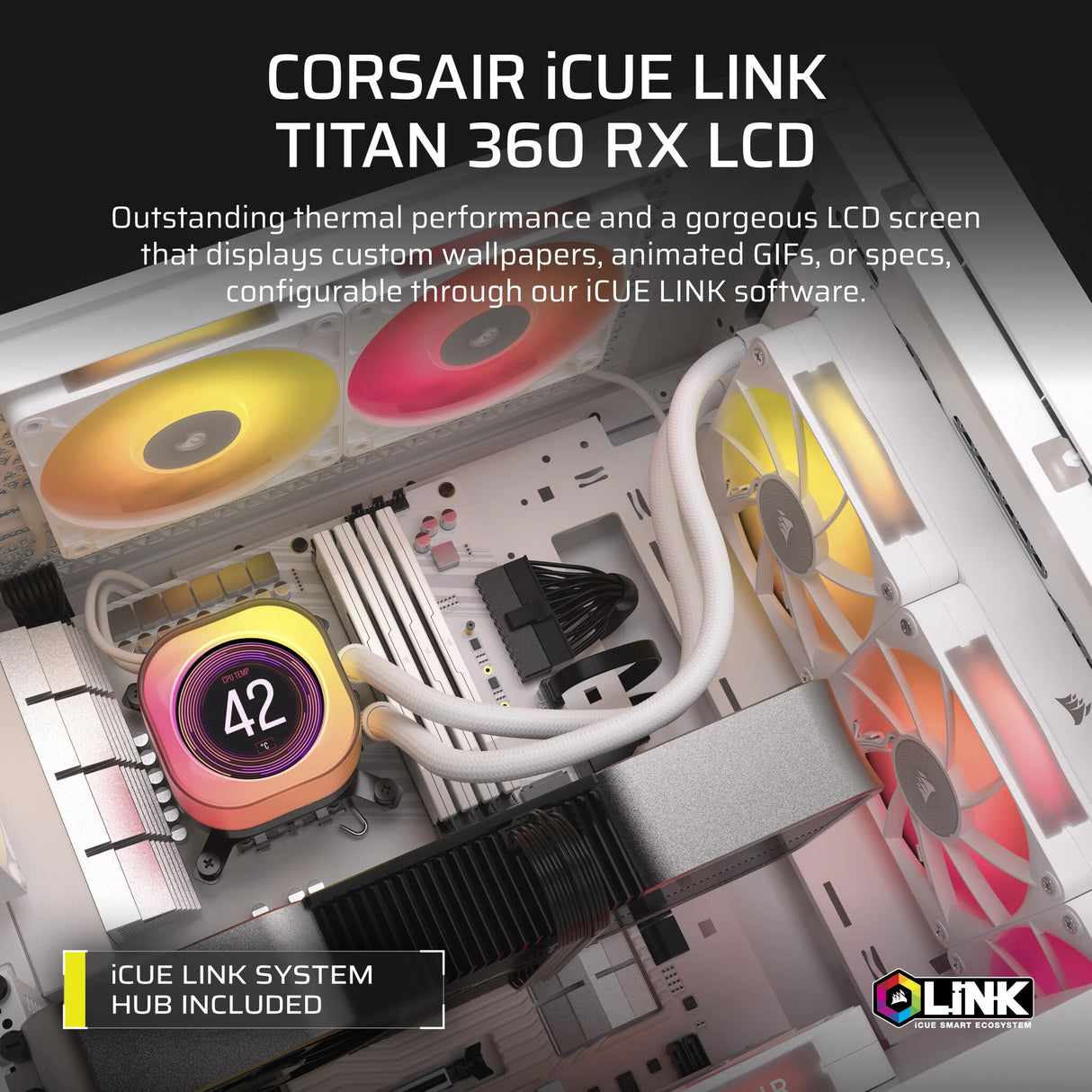 Corsair iCUE LINK TITAN 360 RX LCD Processor All-in-one liquid cooler 12 cm White 1 pc(s)