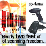 Manhattan Long Range CCD Handheld Barcode Scanner, USB, 500mm Scan Depth, Cable 1.5m, Max Ambient Light 10,000 lux (sunlight), Black, Three Year Warranty