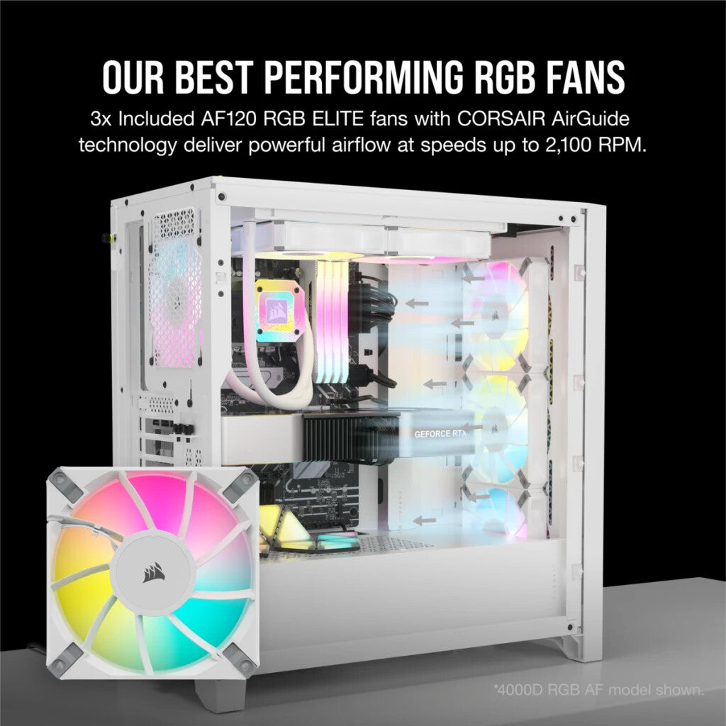 Corsair iCUE 5000D RGB AIRFLOW Gaming Case con ventana de cristal, E-ATX, 3 ventiladores AF120 RGB, frontal de alto flujo de aire, USB-C, controlador RGB, blanco
