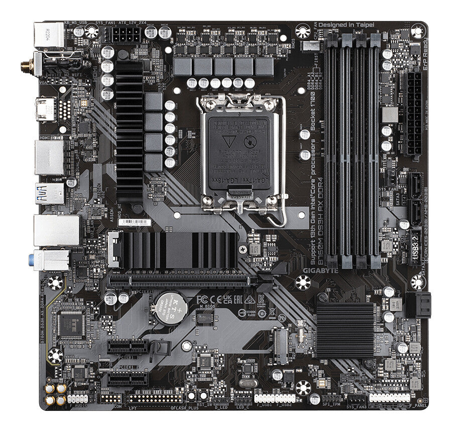 GIGABYTE B760M DS3H AX DDR4 Motherboard - Supports Intel Core 14th Gen CPUs, 6+2+1 Phases Digital VRM, up to 5333MHz DDR4 (OC), 2xPCIe 4.0 M.2, Wi-Fi 6E, 2.5GbE LAN, USB 3.2 Gen2
