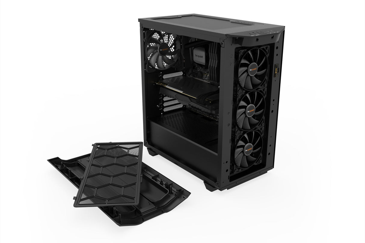 Soyez silencieux! Boîtier de jeu Pure Base 500DX avec fenêtre en verre, ATX, 3 x Pure Wings 2 ventilateurs, éclairage avant ARGB, USB-C, noir