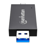 Manhattan USB-A / USB-C combo Multi-Card Reader/Writer, 5 Gbps (USB 3.2 Gen1 aka USB 3.0), Male to microSD and SD/MMC Slots, Mini Format, SuperSpeed USB, Windows or Mac, Black/Transparent, Three Year Warranty