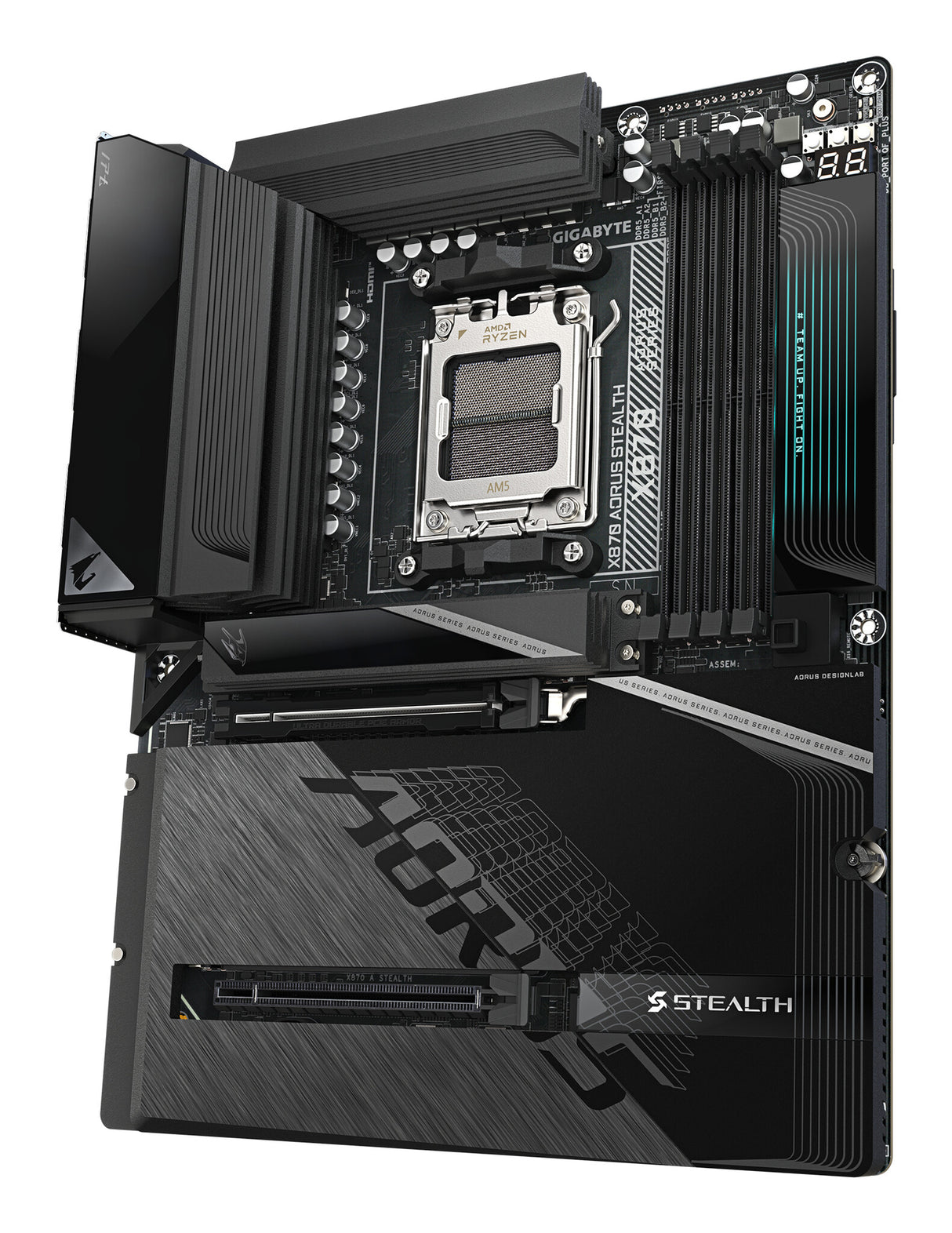 GIGABYTE X870 AORUS STEALTH Motherboard - Supports AMD Ryzen 9000 CPUs, 16+2+2 Phases Digital VRM, up to 8200Hz DDR5 (OC), 2xPCIe 5.0 + 2xPCIe 4.0, Wi-Fi 7, 5 GbE LAN, USB 4