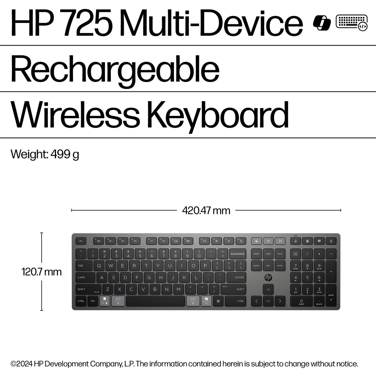 HP 725 Multi-Device Rechargeable Wireless Keyboard