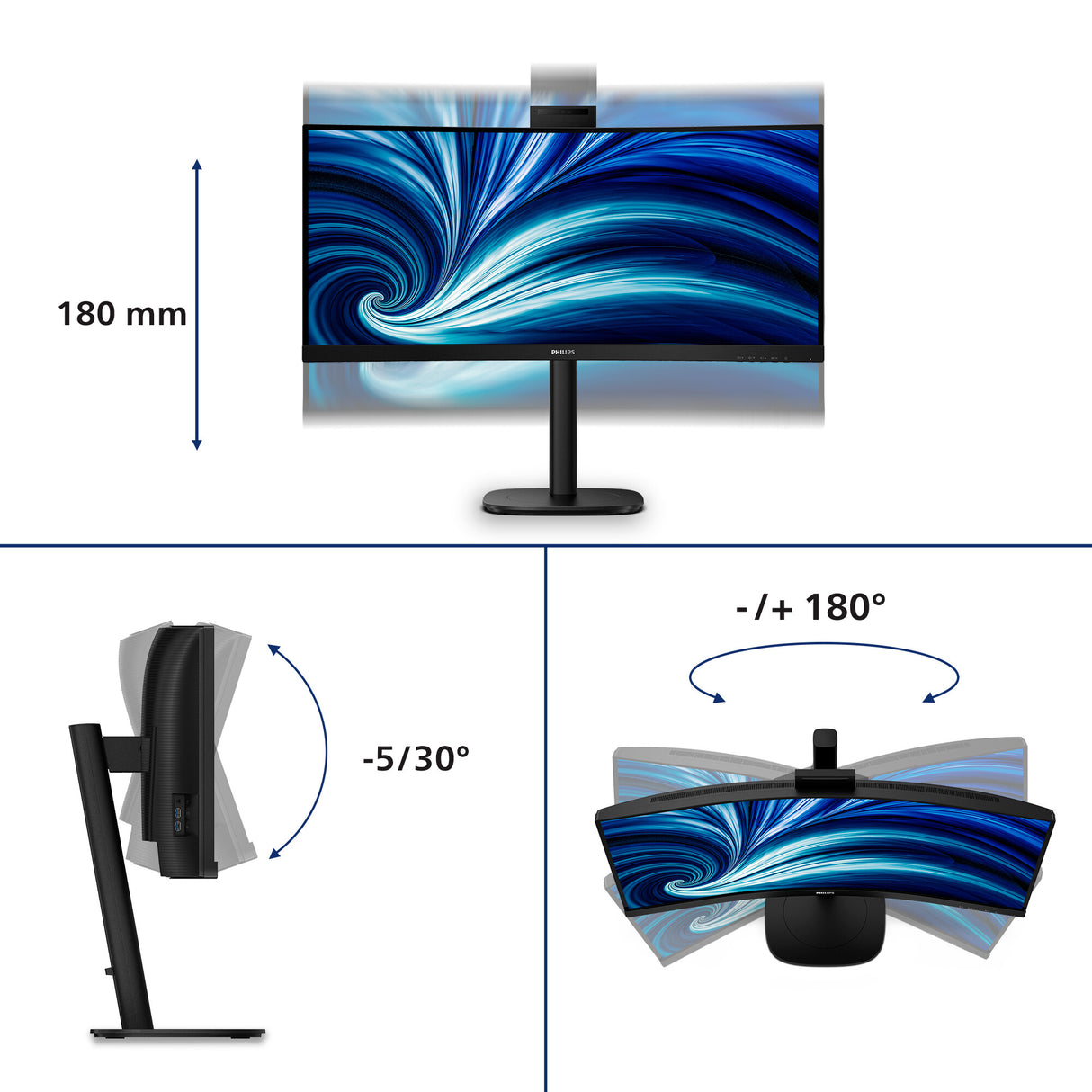 Philips 3000 series 34B2U3600CH/00 computer monitor 86.4 cm (34") 3440 x 1440 pixels Wide Quad HD LCD Black
