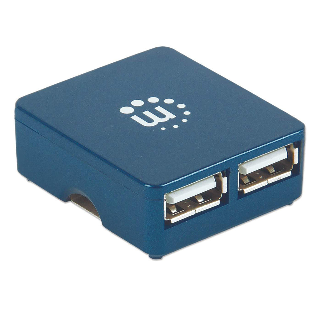 Manhattan USB-A 4-Port Micro Hub, 4x USB-A Ports, Blue, 480 Mbps (USB 2.0), Bus Power, Hi-Speed USB, Three Year Warranty, Equivalent to ST4200MINI2