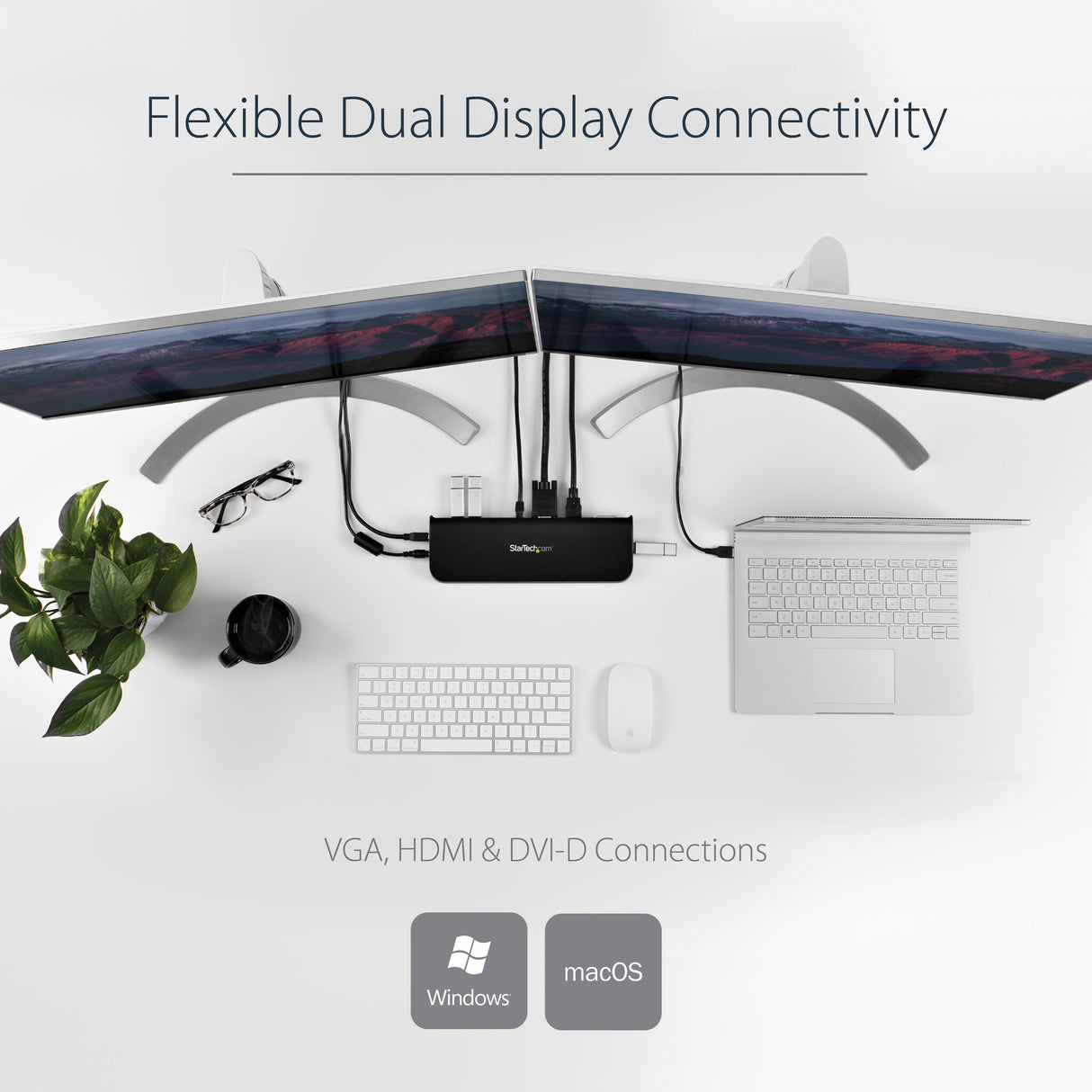 StarTech.com Dual-Monitor USB 3.0 Docking Station with HDMI & DVI/VGA~Dual Monitor USB 3.0 Laptop Docking Station with HDMI/DVI/VGA, 3x USB-A Hub, GbE, Audio, Universal Type-A Dock for Windows/macOS/ChromeOS - TAA Compliant