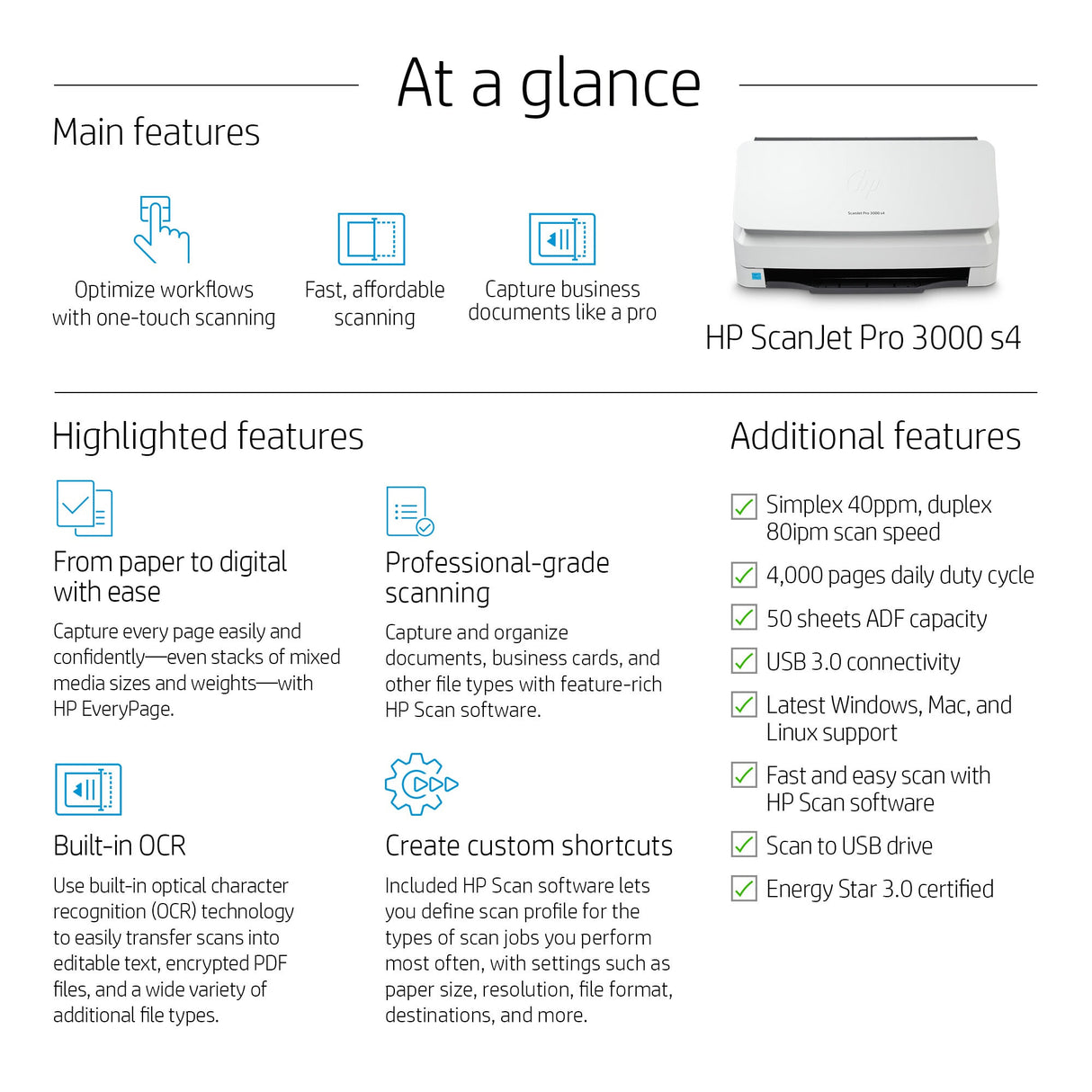 HP Scanjet Pro 3000 s4 Sheet-fed scanner 600 x 600 DPI A4 Black, White