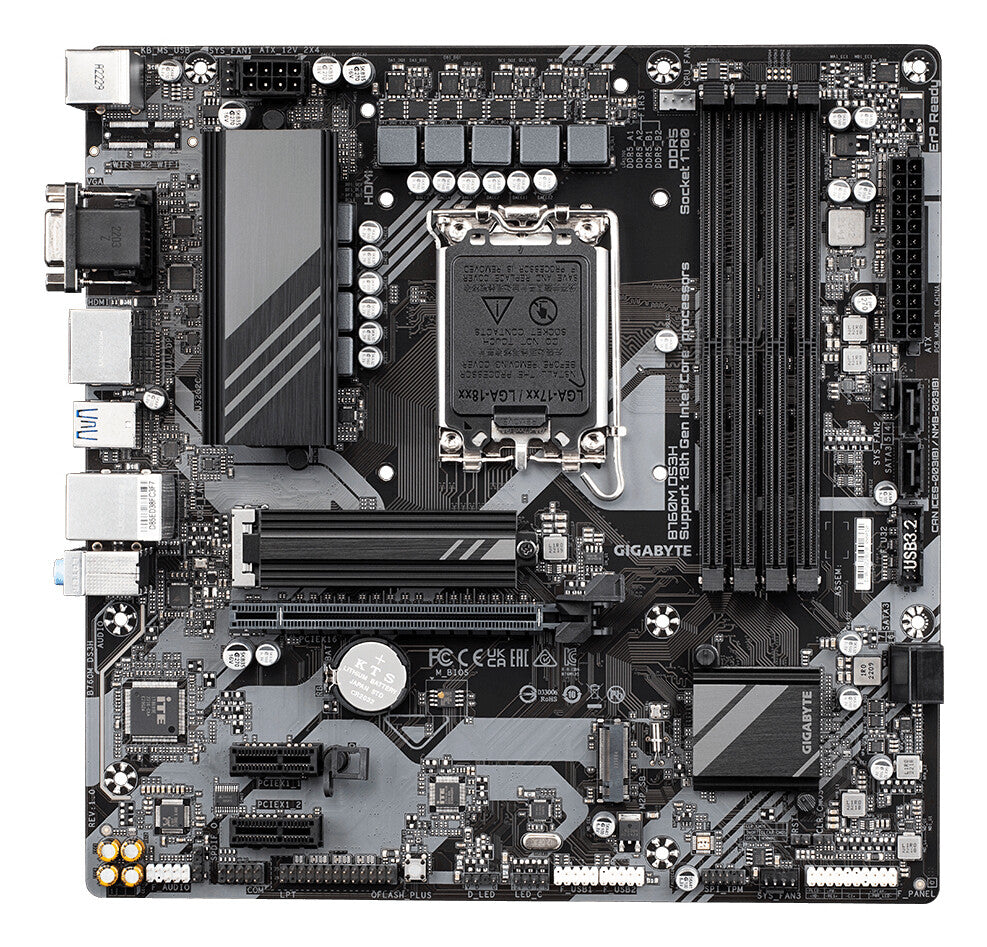 Placa base Gigabyte B760M DS3H DDR5, Intel Socket 1700, 12.ª/13.ª generación, 1x PCIe 4.0 x16, Micro ATX, USB tipo C, LAN 2,5 GbE, HDMI, DisplayPort, Smart Fan 6, Q-Flash Plus