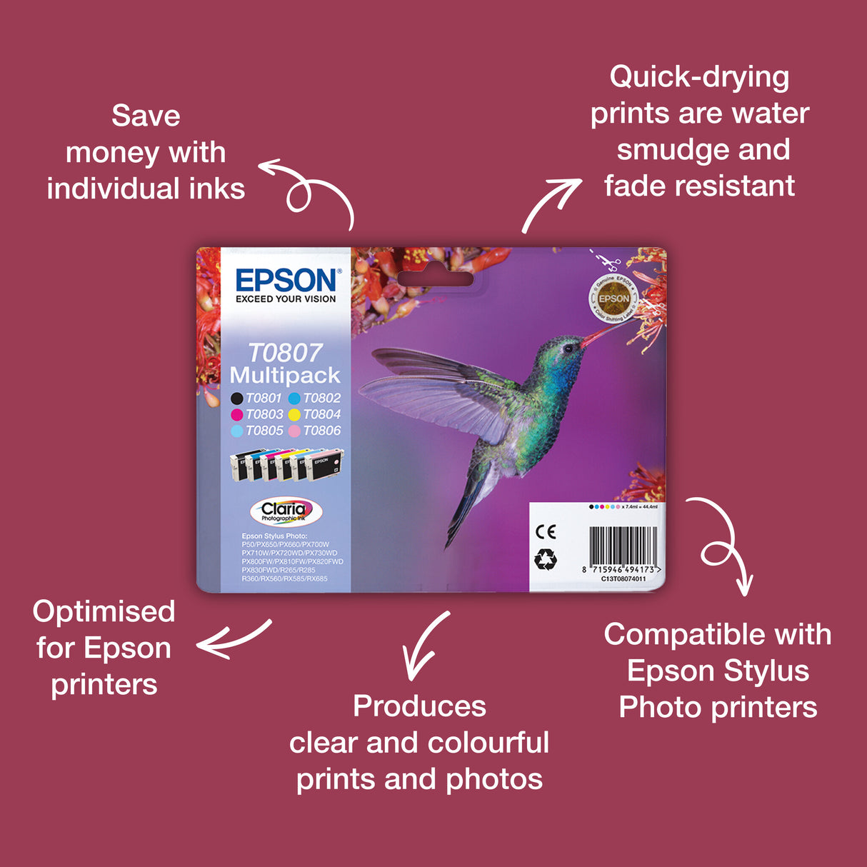 Epson Hummingbird Singlepack Light Cyan T0805 Claria Photographic Ink