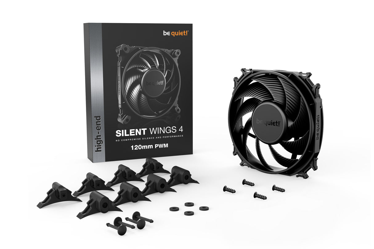 ¡tranquilizarse! Ventilador Silent Wings 4 PWM negro, 120 mm, 1600 RPM, conector de ventilador PWM de 4 pines, marco negro, aspas negras, aspas de ventilador optimizadas para un rendimiento de alta gama, 2 opciones de montaje