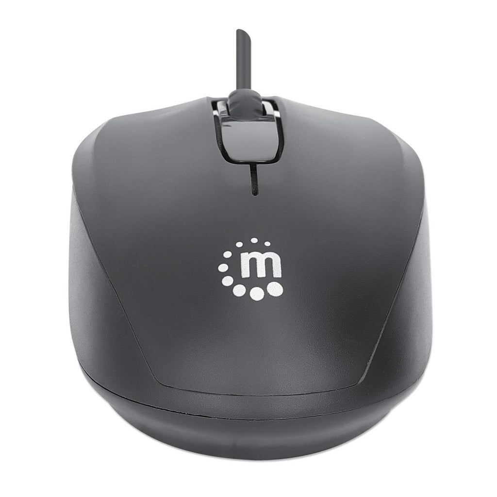Manhattan Comfort II USB Wired Mouse, Black, 1000dpi, USB-A, Optical, Ambidextrous, Portable/Compact, Three Button with Scroll Wheel, Three Year Warranty