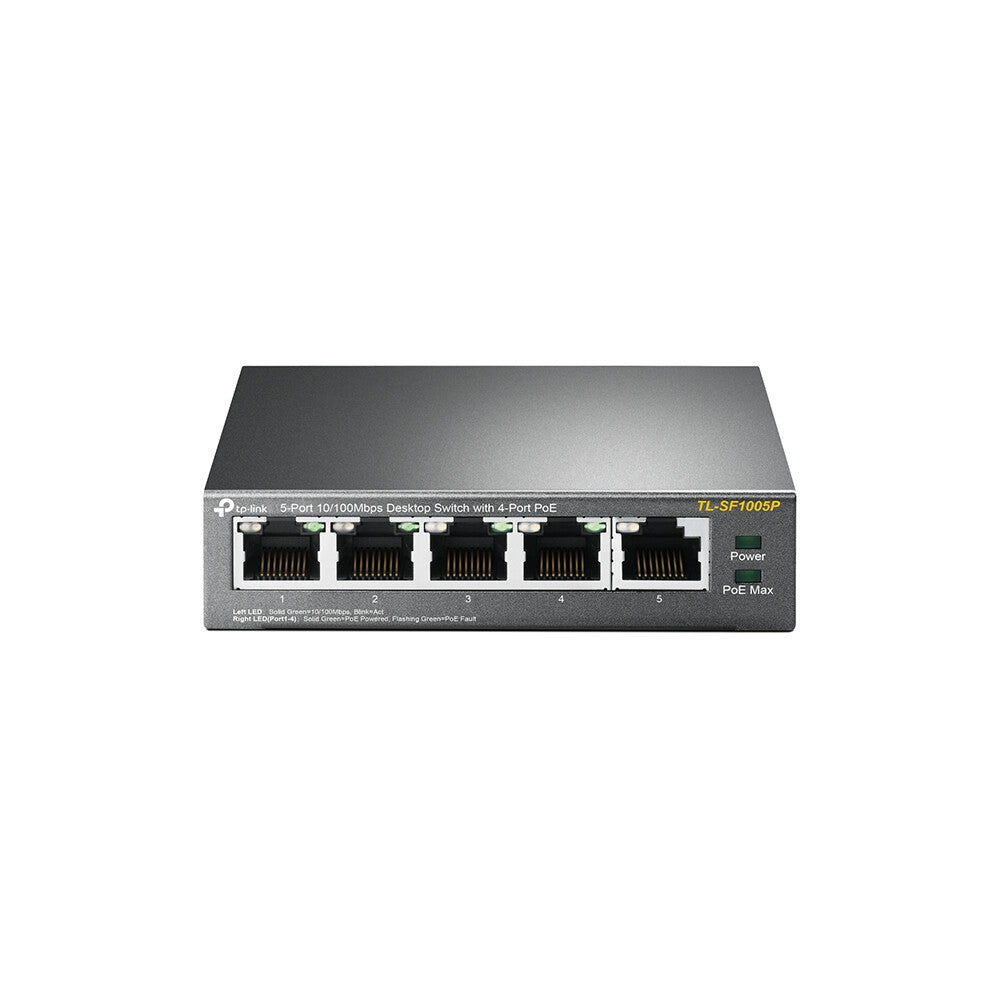 TP-LINK (TL-SF1005P) Switch de Escritorio No Administrable 10/100 de 5 Puertos, PoE de 4 Puertos, Caja de Acero