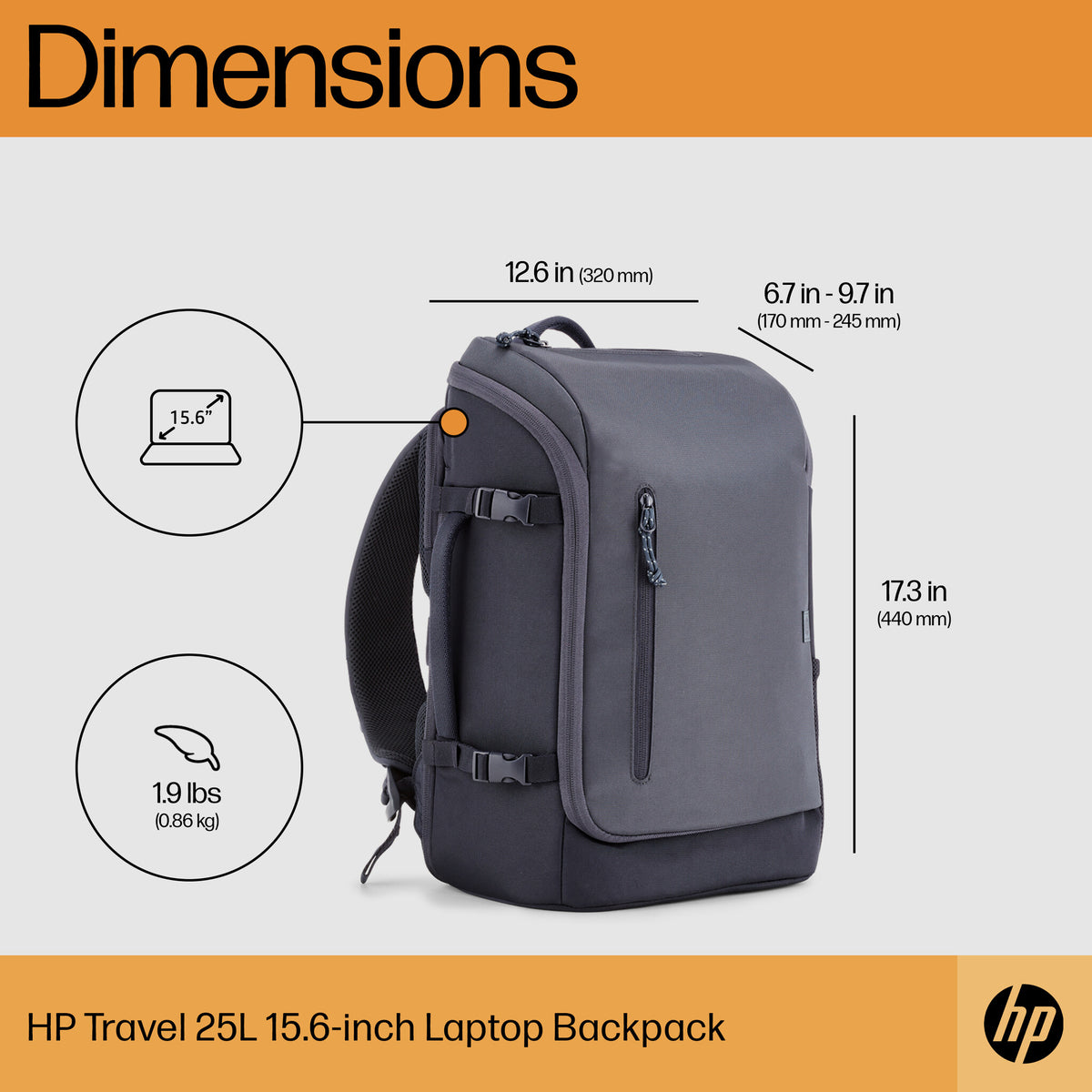 HP Travel 25 Liter 15.6 Iron Grey Laptop Backpack
