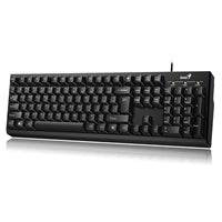 Genius KB-100 Clavier intelligent filaire USB Plug and Play, touches de fonction personnalisables, multimédia, mise en page britannique pleine taille pour la maison ou le bureau, noir