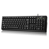 Genius KB-100 Clavier intelligent filaire USB Plug and Play, touches de fonction personnalisables, multimédia, mise en page britannique pleine taille pour la maison ou le bureau, noir