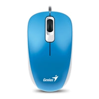 Genius DX-110 Souris filaire USB Plug and Play, suivi optique 1000 DPI, 3 boutons avec molette de défilement, conception ambidextre avec câble de 1,5 m, bleue