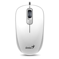 Genius DX-110 Souris filaire USB Plug and Play, suivi optique 1000 DPI, 3 boutons avec molette de défilement, conception ambidextre avec câble de 1,5 m, blanche