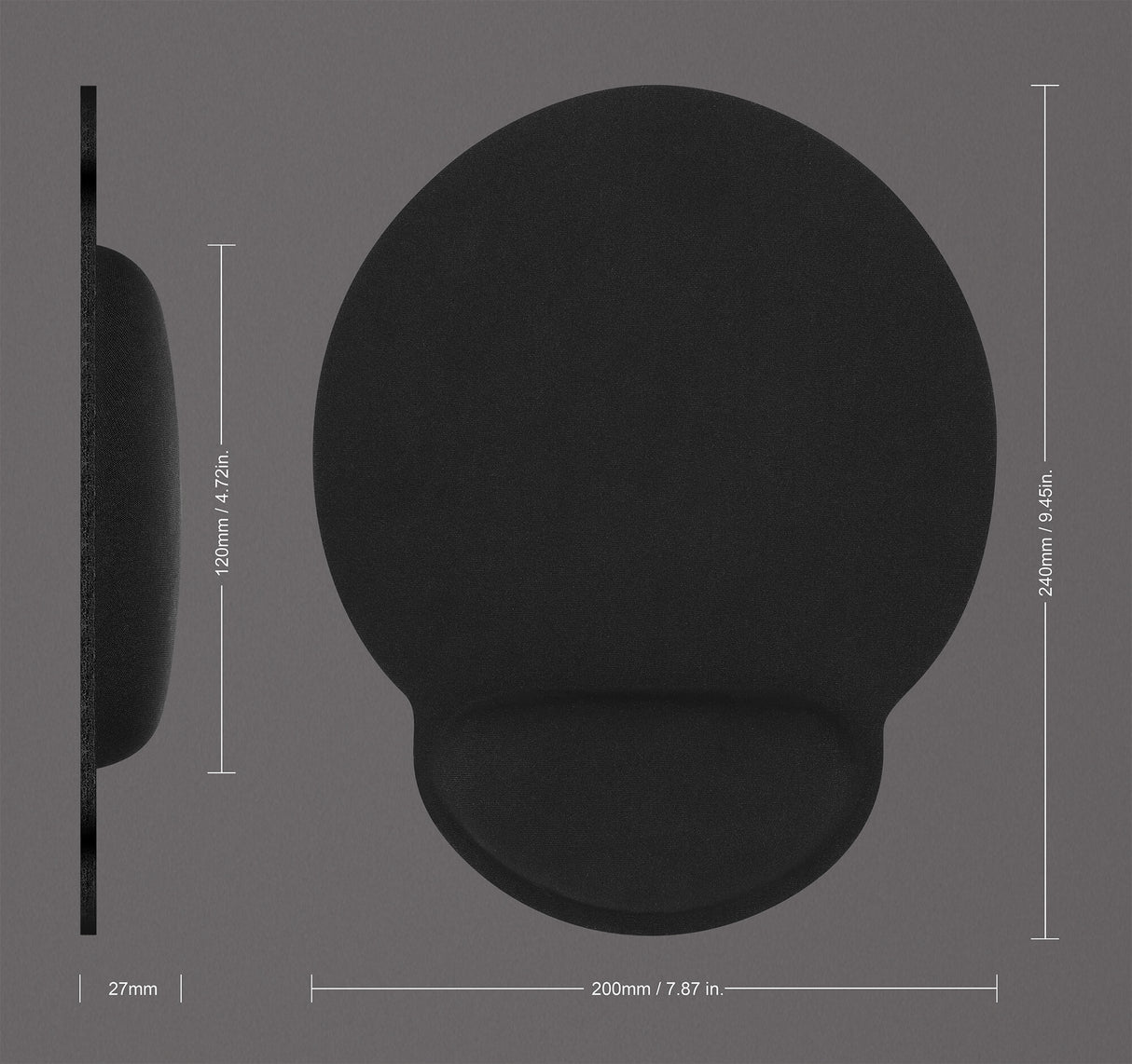 Manhattan Wrist Gel Support Pad and Mouse Mat, Black, 241 × 203 × 40 mm, non slip base, Lifetime Warranty, Card Retail Packaging