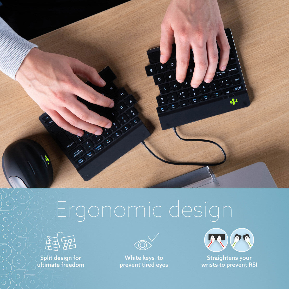 R-Go Tools Ergonomic keyboard R-Go Split Break with break software, ergonomic split keyboard, QWERTY (UK), Bluetooth, black