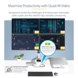 StarTech.com Universal USB4 & Thunderbolt 4 Docking Station, Quad Display on Windows, Dual Display on MacBook, HDMI DP Dock with 100W Laptop Charging