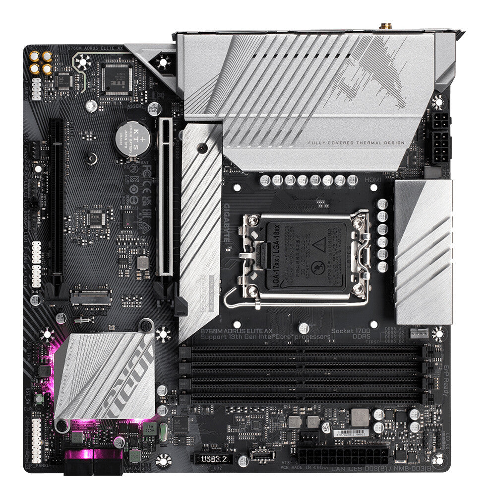 GIGABYTE B760M AORUS ELITE AX Motherboard - Supports Intel Core 14th Gen CPUs, 12*+1+1 Phases Digital VRM, up to 7800MHz DDR5 (OC), 2xPCIe 4.0 M.2, Wi-Fi 6E, 2.5GbE LAN, USB 3.2 Gen 2