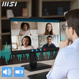 MSI Pro MP242PMG 23.8 Inch Monitor, FHD (1920 x 1080), 120Hz, IPS, 1ms, 1x HDMI 1.4b, 1x DP 1.2a, 1x D-Sub(VGA), 2xUSB 5Gbps Type-A, 1x USB 5Gbps Type-B, Built-in Speakers, Webcam, Anti-Glare, Anti-Flicker, Less Blue light, TÜV Certified, VESA, Kensington