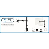 piXL Single Monitor Arm, For Screens Upto 32 inch, Desk Mounted, VESA dimensions of 75x75mm or 34 inch if 100x100mm Vesa, 180 Degrees Swivel, 15 Degrees Tilt, Weight Upto 10kg, Built in Cable Management, Black