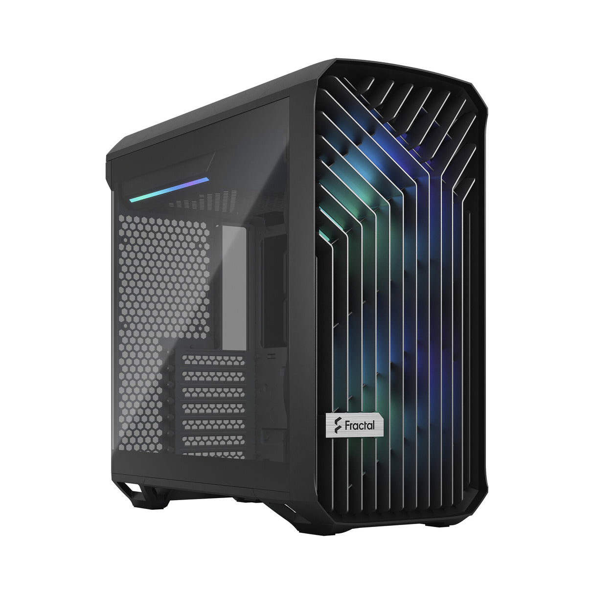 Fractal Design Torrent Compact (Light TG RGB) Caja para juegos con ventanas de vidrio tintado claro, E-ATX, 2 ventiladores RGB, concentrador de ventilador, tira RGB en cubierta de fuente de alimentación, rejilla frontal, USB-C