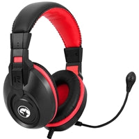 Marvo Scorpion H8321S Auriculares para juegos, sonido estéreo, micrófono omnidireccional flexible, controladores de audio de 40 mm, control de volumen en la oreja, conexión de 3,5 mm, negro y rojo