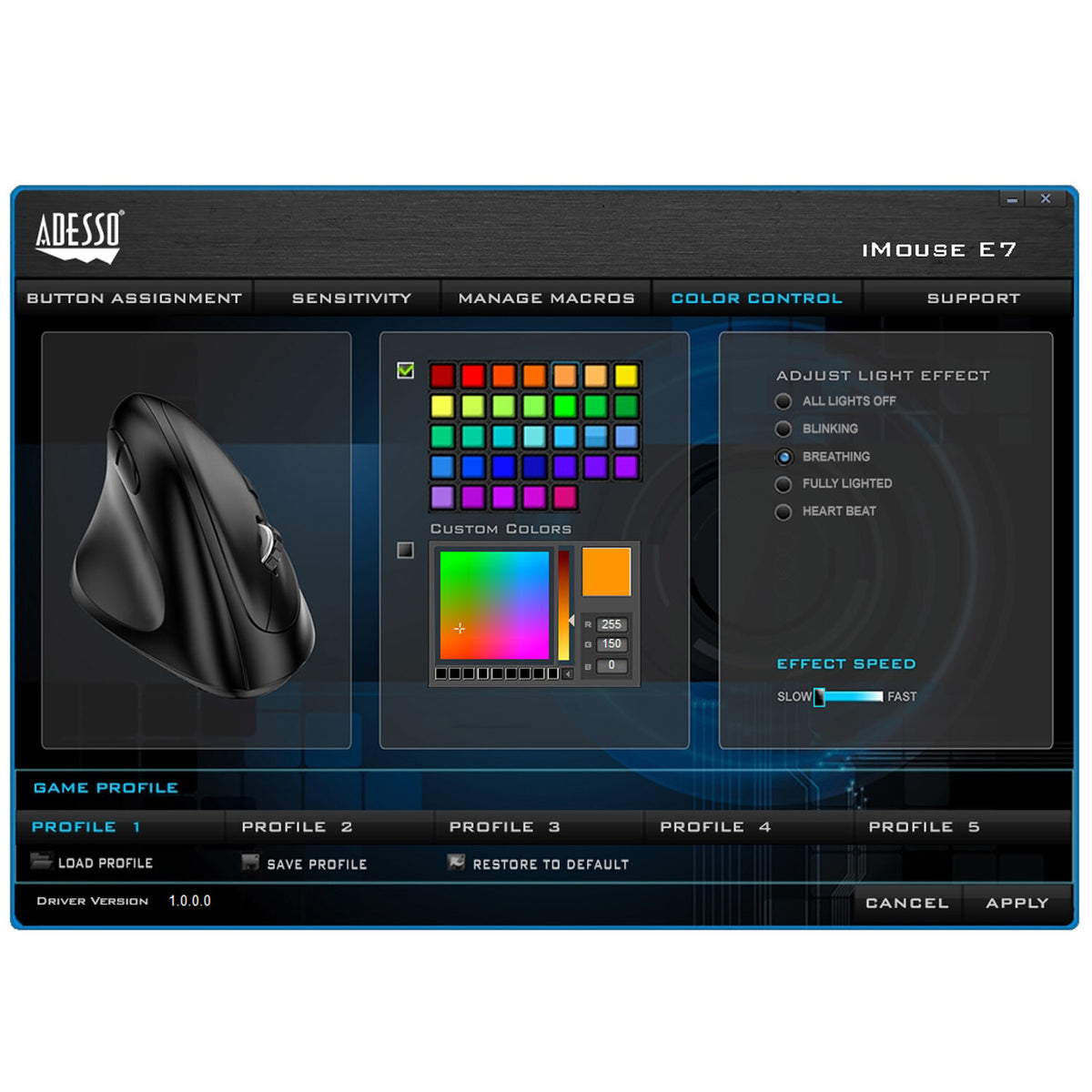 Adesso iMouse E7 - Left-Handed Vertical Ergonomic Programmable Gaming Mouse with adjustable weight