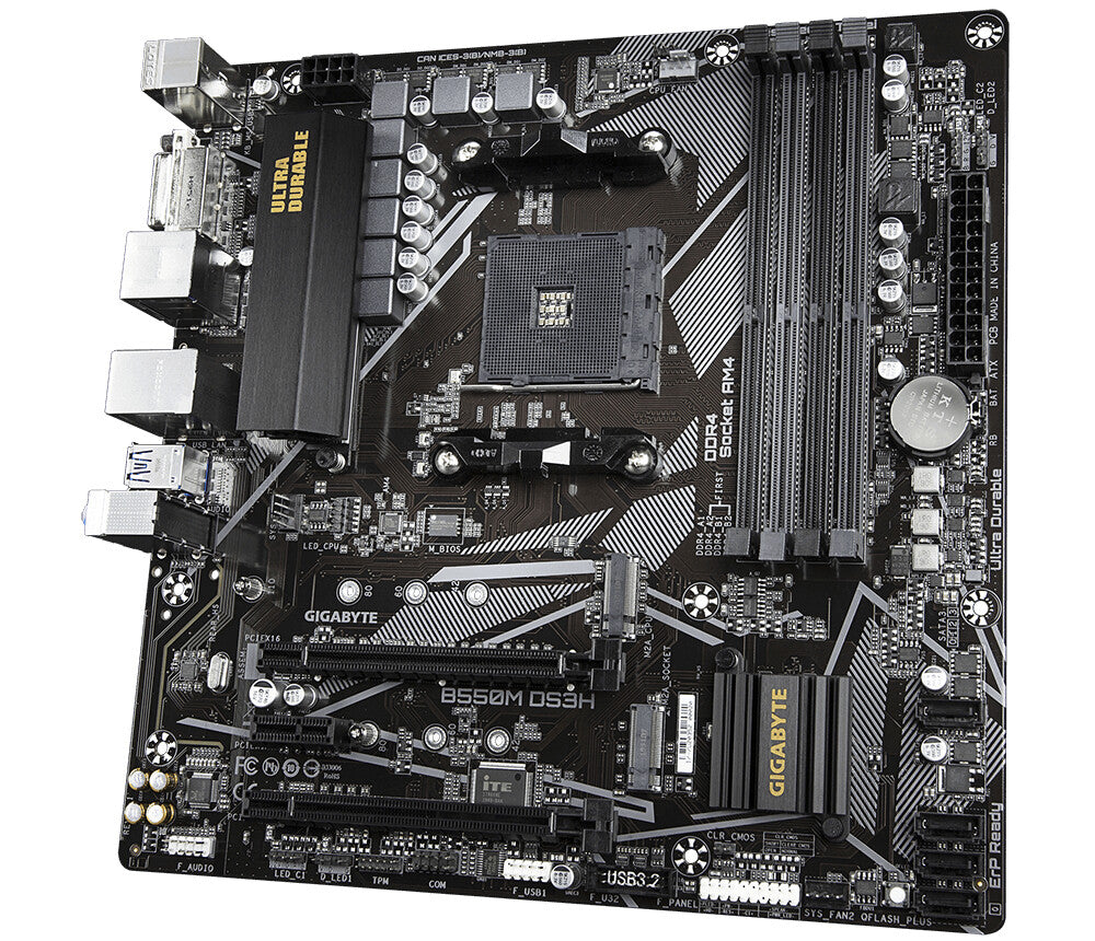 GIGABYTE B550M DS3H Motherboard - AMD Ryzen 5000 CPUs, 5+3 Phases VRM, up to 4733MHz DDR4, 1xPCIe 4.0 + 1xPCIe 3.0 M.2, 1GbE LAN, USB 3.2 Gen 1