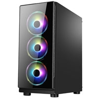 CRONUS Achos Case, Gaming, Black, Mid Tower, 1 x USB 3.0 / 2 x USB 2.0, Tempered Glass Side & Front Window Panels, Addressable RGB LED Fans, ATX, Micro ATX, Mini-ITX