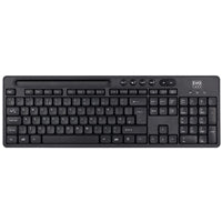 Evo Labs WM-757UK Conjunto combinado de teclado y ratón inalámbricos, con soporte integrado para tableta/móvil/teléfono inteligente, teclado Qwerty de tamaño completo de 2,4 GHz con ratón inalámbrico, ideal para el hogar/la oficina, negro