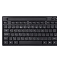 Evo Labs WM-757UK Conjunto combinado de teclado y ratón inalámbricos, con soporte integrado para tableta/móvil/teléfono inteligente, teclado Qwerty de tamaño completo de 2,4 GHz con ratón inalámbrico, ideal para el hogar/la oficina, negro