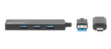 Manhattan USB-C & USB-A Combo Dock/Hub, Ports (4): USB-A (x4), 5 Gbps (USB 3.2 Gen1 aka USB 3.0), USB powered (no external power supply required)