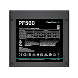 DeepCool PF500 500W PSU, 120mm Silent Hydraulic Bearing Fan, 80 PLUS White, Non Modular, UK Plug, Flat Black Cables, Efficient & Affordable