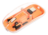 Manhattan Transparent Rechargeable Wireless Mouse, Clear/Orange, Adjustable 800/1200/1600dpi, With RGB LED light, 2.4Ghz (effective range up to 10m), USB, Optical, Ambidextrous, Four Button with Scroll Wheel, Slim Design, USB-A micro receiver, Lithium Ion