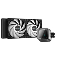 Enfriador líquido de CPU DeepCool LS520 AiO Premium, enchufe universal, radiador de 240 mm, ventiladores de refrigeración PWM 2250 RPM, iluminación LED RGB direccionable, diseño de tapa de espejo infinito totalmente personalizable, versión negra