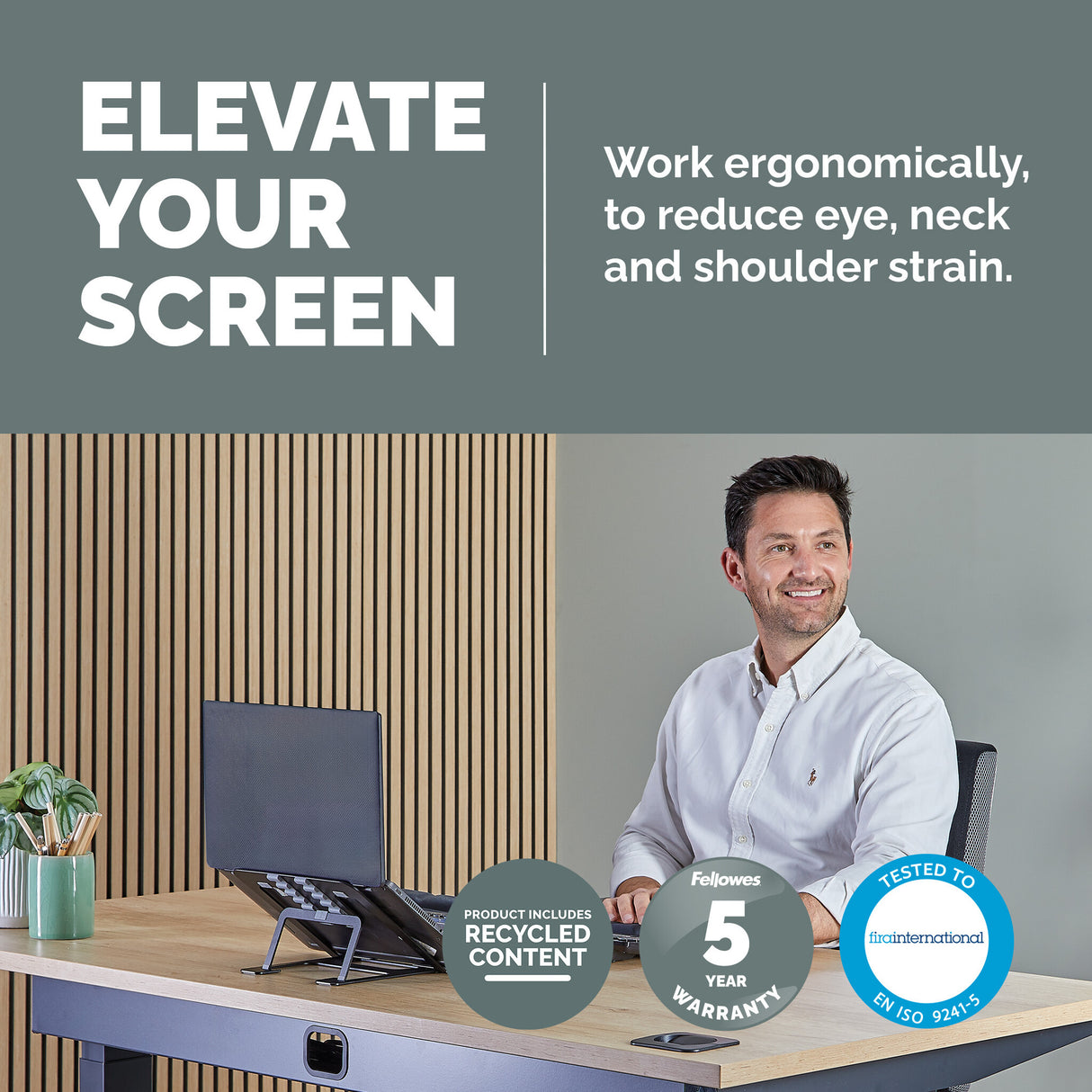 Fellowes Alumia Laptop Riser Portable Laptop Stand Max Size 15 inch Max Weight 5kg Black