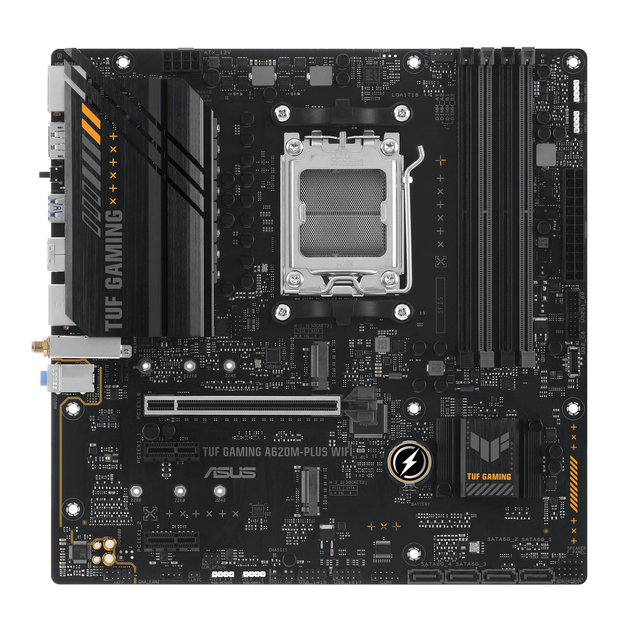 Asus TUF GAMING A620M-PLUS WIFI, AMD A620, AM5, Micro ATX, 4 DDR5, HDMI, 2 DP, Wi-Fi 6, LAN 2,5G, PCIe4, 2x M.2